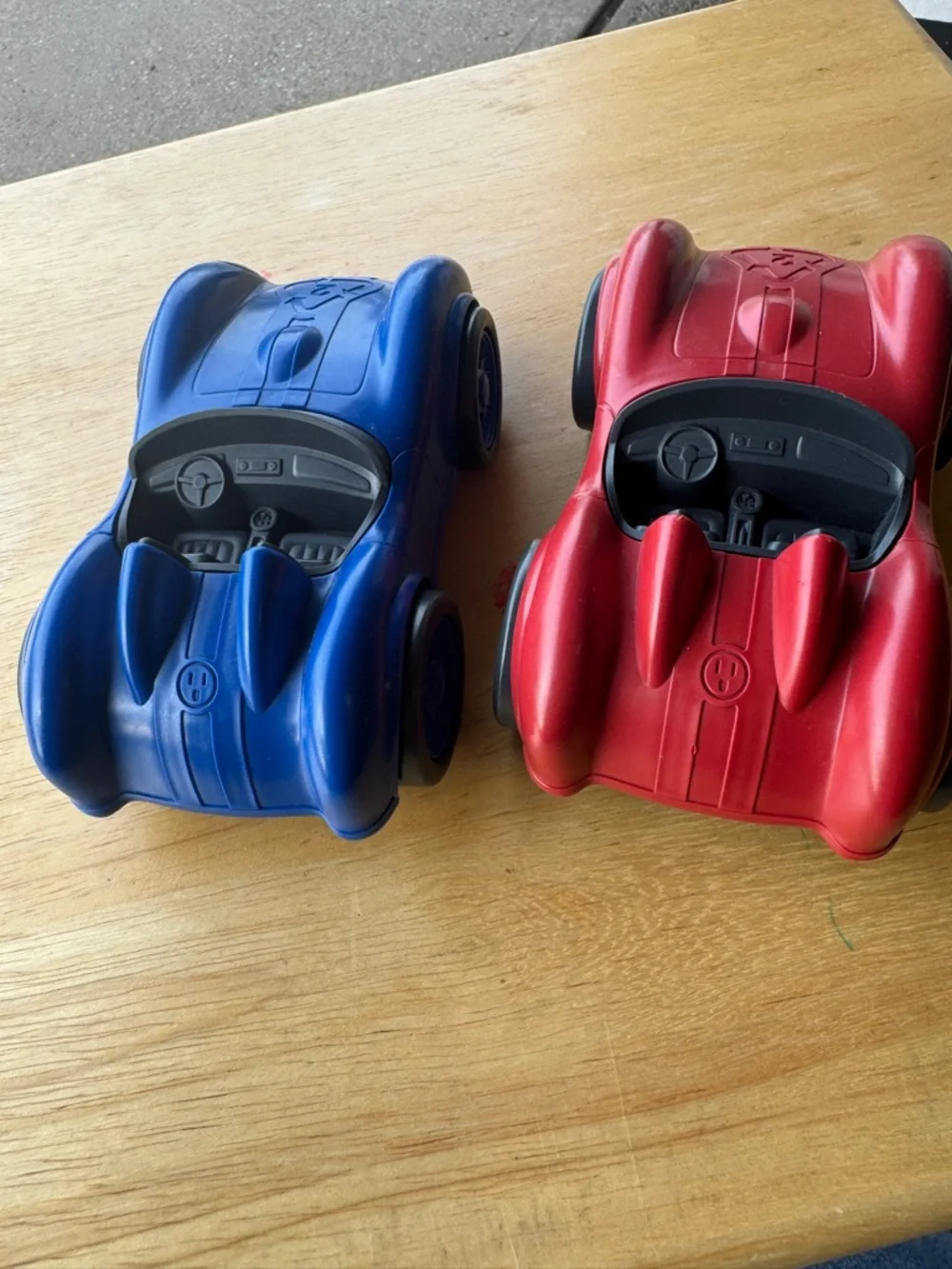 Set of two race cars by Green Toys, made in the USA with 100% recycled materials